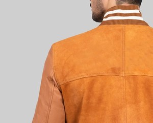 Custom Luxury Brown <b>Suede</b> Varsity <b>Jackets</b> With Leather Sleeve Letterman Embroidered Logo Front Casual Autumn Wear - Product Image 4