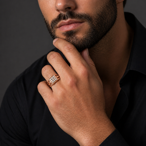 Anillo de Oro Amarillo de 14 Quilates para Hombre con Circonita Cúbica en Forma de Cuadrado, Doble Banda, Diseño Dividido, Pulido, para Boda, Fiesta, Regalo, Joyería - Product Image 5