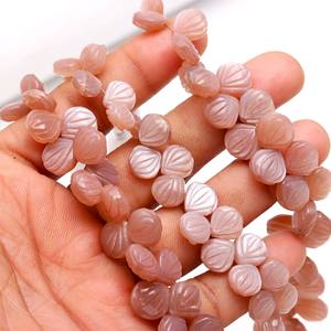 Cuentas de piedra lunar de melocotón natural talladas a mano, cuentas de piedras preciosas talladas a mano, cuentas de piedra lunar con perforación lateral para joyería - Product Image 1