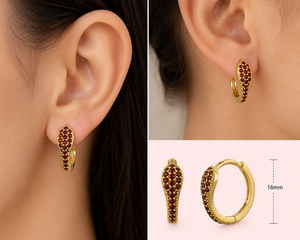 Pendientes de Aro con Granate Serpiente de Plata de Ley 925 Hechos a Mano, Delicados y Minimalistas, Piedra de Nacimiento de Enero, Joyería - Product Image 4