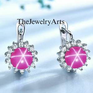 Boucles d'oreilles étoile rose rubis pour mariée, boucles d'oreilles étoile Lindy rose en argent sterling 925, pierres précieuses taille ronde, idéales pour un cadeau - Product Image 4