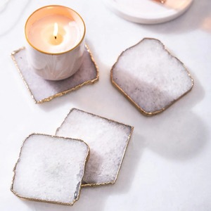 Modern Round Marble Coasters Set Stone Drink Pads Non Slip <b>Table</b> Mats - Product Image 2