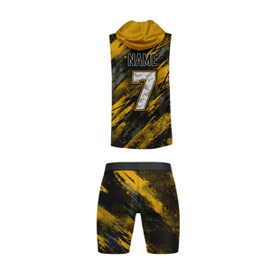 Ensemble Maillot sans Manches à Capuche et Short Assorti pour Garçons, Football 7v7, Imprimé Abstrait Brossé, Nom et Numéro de Joueur Personnalisables - Product Image 2