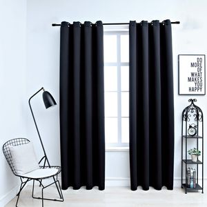 2 pezzi 54 "x 95" tende oscuranti con anelli tessuto nero per camera da letto o soggiorno mantovane - Product Image 1