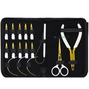 Kit d'outils professionnels pour extensions de cheveux, complet, avec pince à micro-anneaux, ciseaux, aiguille à boucle, pinces, finition dorée, ensemble de salon - Product Image 2