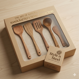 Ensemble de couverts de salade en bois avec manche en acier inoxydable pour servir des salades à la maison ou au restaurant - Product Image 1