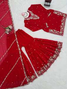 Sharara artisanal moderne ethnique en faux georgette lourde et fluide, orné de sequins, pour l'automne, les fêtes de remise de diplôme et les mariages, séchage rapide. - Product Image 5