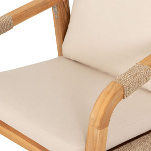 Silla hecha a mano de madera maciza de teca con respaldo de cuerda natural para muebles de cafetería, resort o salón. - Product Image 5