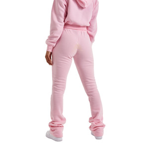 Custom <b>Stacked</b> Leg High Waist Drawstring Sweatpants for Women Casual Flat Front Style Loose Oversized Flared Cotton Pants Plain - Product Image 4