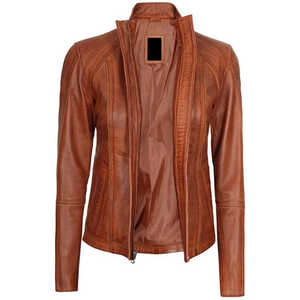 Veste en cuir noir pour femme, style motard, streetwear élégant, avec coutures de qualité supérieure et doublure en viscose douce - Product Image 1