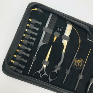 Hair Extension Tool Kit – Stainless Steel Gold & Black Tape <b>Pliers</b> <b>Set</b> with Razor Loop Needle Section Clips&Comb in Zipper Case - Product Image 6