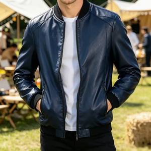Chaqueta Bomber de Cuero Vacuno Marrón para Hombre TRIBON SPORTS, Cuello Alto, Cierre de Cremallera, Corte Regular, Transpirable, Informal, Invierno, Premium - Product Image 4