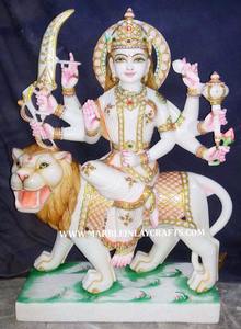 Estatua de mármol blanco Durga Maa, estatua hermosa y atractiva de Shero Maa, diosa Idol acabado pulido hecho por diseñador indio - Product Image 2