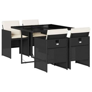 Set da Pranzo in Rattan per Esterni a 4 Posti, Arredamento da Giardino Resistente alle Intemperie, Design Contemporaneo, Schema Colori Nero Crema Bianco - Product Image 2