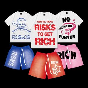 Ensemble de shorts et t-shirts en molleton Terry personnalisés, écologiques, vintage, effet délavé, streetwear, polyester/coton 320g, pour homme, hiver - Product Image 1