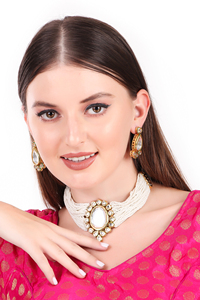 24K Gold Plated Ruby & Emerald CZ Studded Handcrafted Traditional Jewellery Set - Product Image 3