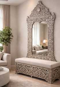 Hand Curved <b>Console</b> <b>Table</b> With Mirror Frame Antique Design Wooden Frame wooden Top Hallway Entryway Living Room Furniture - Product Image 1