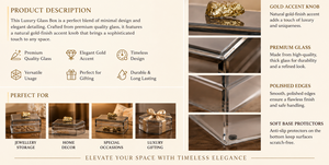 Boîte de rangement pour bijoux en verre transparent avec accent en pierre dorée naturelle, finition brillante, décorative, pour souvenirs et organisation de la vanité - Product Image 4