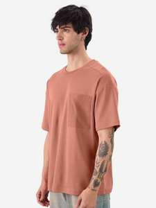 Camiseta Oversize para Hombre, Color Marrón Oxidado, con Bolsillo, Cuello Redondo, Mezcla de Algodón, Estilo Casual Urbano, Marca Privada Personalizada - Product Image 3