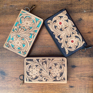 Cartera de cuero con herramientas turquesa y marrón para mujer, cartera larga Vintage con monedero bohemio Floral para mujer, regalo personalizado para ella - Product Image 2