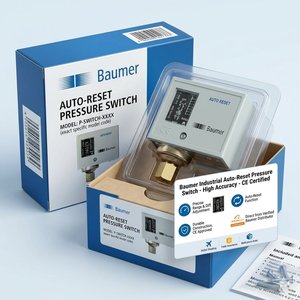 Interruptor de Presión con Reinicio Automático Baumer UT10, 1/4 BSP, 0-10 Bar, SPDT, 15A, 220V, Diferencial Ajustable, IP32, para Compresor, Bomba, Caldera - Product Image 1
