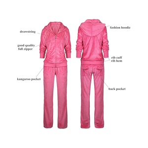 Conjunto Deportivo de Dos Piezas con Capucha de Felpa Rosa, Chaqueta con Cierre Completo y Manga Larga, Pantalones Deportivos Casuales con Bolsillos, para Todas las Temporadas - Product Image 3