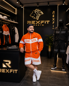 REXFIT SPORTS Ensemble de survêtement en nylon orange pour homme, veste coupe-vent et short, ensemble de vêtements de sport deux pièces, streetwear imprimé personnalisé - Product Image 4