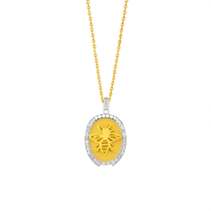 Pave Diamond Honey <b>Bee</b> Pendant 925 Sterling Silver Two Tone Religious <b>Gift</b> Jewelry - Product Image 3