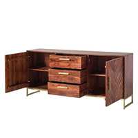 Buffet modulaire de luxe en bois massif fait main, 3 tiroirs, portes à panneaux, durable, capacité de rangement de 4 pieds.