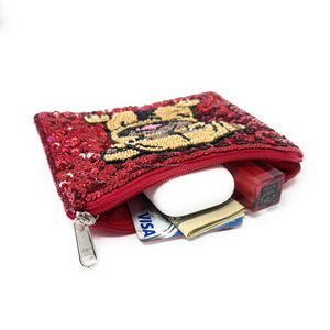 Pug Dog Beaded Pouch Sequin Zipper Clutch <b>Red</b> Pet Lover <b>Purse</b> Cute Animal Gift Unisex Accessory Trendy Fashion Storage Export - Product Image 4