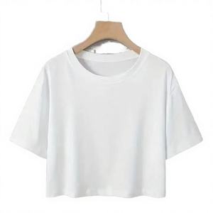 T-shirt ample unisexe à manches courtes papillon en jersey, teint uni noir et blanc, style hip-hop urbain d'été, nombril apparent - Product Image 5