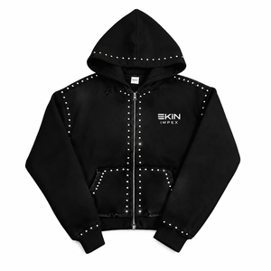 Sweat à capuche zippé personnalisé avec clous, style streetwear, épais et lourd - Product Image 1