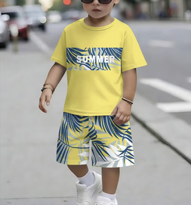 Yellow Tropical Print Jersey Boys Clothing Set Sweatshirt and Shorts Summer Casual Kids Outfit - Product Image 1