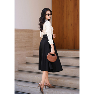 Jupe midi évasée noire élégante pour femme, taille haute, style décontracté ou professionnel, fabrication ODM/OEM sur mesure, RYAN - Product Image 4