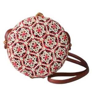 Colorful handcrafted bamboo bag kids canteen crossbody pink round bamboo bag eco for summer days