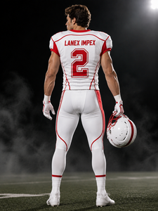 Uniforme de football américain personnalisé de haute qualité pour hommes, blanc et rouge, sublimation, vêtements d'entraînement respirants en polyester, service OEM - Product Image 4
