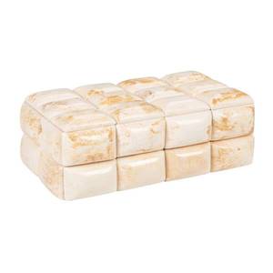 Boîte à bijoux artisanale en résine blanche crémeuse avec incrustations, boîte de rangement rectangulaire multi-usages en laque au design unique - Product Image 5