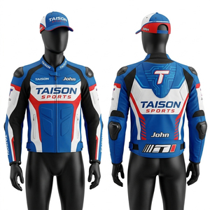 Veste de moto respirante écologique en coton 100% de qualité supérieure, bleu, rouge, blanc, logo personnalisé, équipement de motard pour homme - Product Image 1