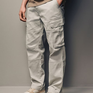 100% Cotton Men's Cargo <b>Jogger</b> Pants Multi Pocket Streetwear Track Trousers Flare <b>Stacked</b> Sweatpants Loose Fit Casual Pants Men - Product Image 2