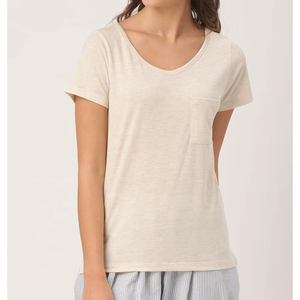 Camiseta de Manga Corta con Cuello Redondo para Mujer, Color Negro, Corte Regular, Informal, de Algodón Jersey, Transpirable, Color Sólido, para Todas las Temporadas - Product Image 6