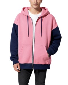 Sudadera con capucha y cremallera para hombre 2026, color rosa marino con bloques de color, ajuste regular, de algodón, forro polar, informal, para otoño, en tendencia - Product Image 1