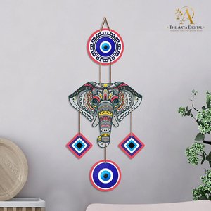 Artvibes Macramé Mandala Éléphant Œil protecteur Décoration murale pour entrée de maison Décoration Vastu - Product Image 1