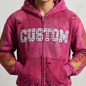 Sweat à capuche zippé Glory personnalisé avec strass, 100 % coton, doux, respirant, tissu écologique, nouveau style vintage, patchwork - Product Image 6