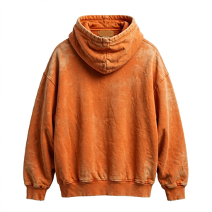 Sudadera con Capucha Oversize para Hombre, Color Naranja Tie Dye, Estilo Vintage, Lavado Ácido, Algodón, con Bolsillo Frontal - Product Image 2