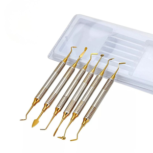 6 spatules dentaires en acier inoxydable plaqué titane doré, à double extrémité, pour composites et resines, instruments de restauration manuels - Product Image 1