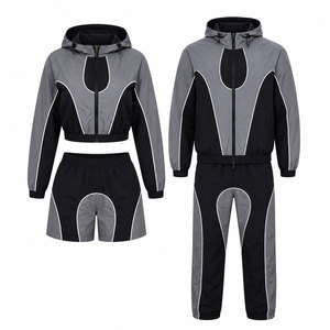 OEM Unisex Reflective Piping Windbreaker Shorts Set – Custom High Quality Zip-Up <b>Jacket</b> & <b>Lightweight</b> Nylon <b>Summer</b> Tracksuit - Product Image 1