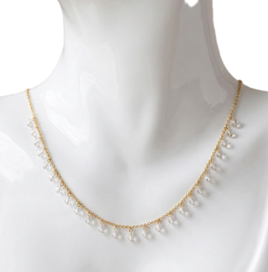 Collar de cadena con diamantes de laboratorio finos engastados en oro macizo de 10K y 14K, delicado y minimalista, con bisel de diamantes. - Product Image 3