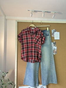 Chemisier à carreaux à manches longues pour femme Subici S114, coupe standard décontractée, respirant, taille unique, haut tendance d'été - Product Image 4