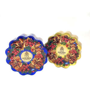 Caja de metal personalizada con relieve para galletas, contenedor de metal para galletas con tapa, en stock. - Product Image 1