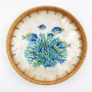 Bandeja redonda de ratán de diseño bohemio con incrustaciones de nácar, bandejas decorativas para servir café, pan y frutas, procedentes de Vietnam. - Product Image 3